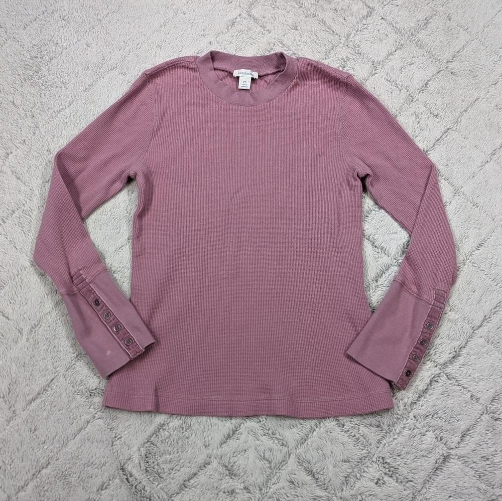 Sundance Top Women's Small P Pink Purple Thermal Waffle Shirt Button Cuffs